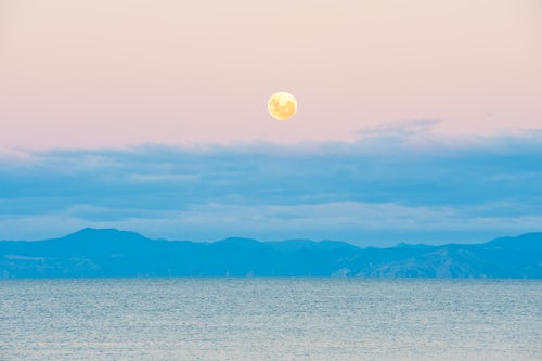New Zealand Landscape Photography Moonrise at Kaiteriteri Beach Just After Sunset in the Tasman Region of South Island New Zealand