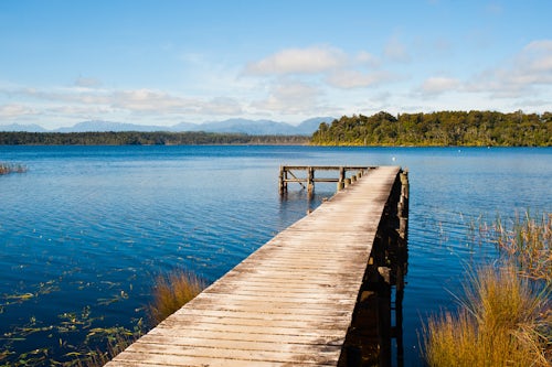 New Zealand Landscape Photography Panoramic Photo of the Pier at Lake Mahinapua West Coast South Island New Zealand