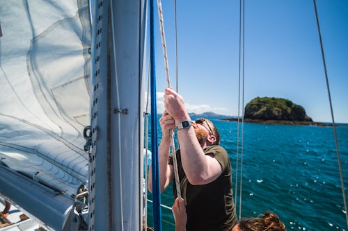 New Zealand Adventure Travel Photography Sailing a boat in the Bay of Islands from Russell Northland Region North Island New Zealand