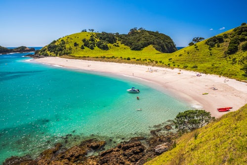 New Zealand Landscape Travel Photography White sandy beach in the Waikare Inlet visited from Russell by sailing boat Bay of Islands Northland Region North Island New Zealand