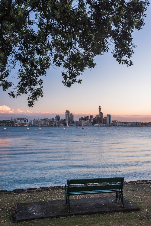New Zealand Travel Photography Auckland skyline at night seen from Bayswater Auckland New Zealand North Island