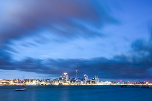 New Zealand Travel Photography Auckland skyline at night seen from Devenport Auckland New Zealand North Island