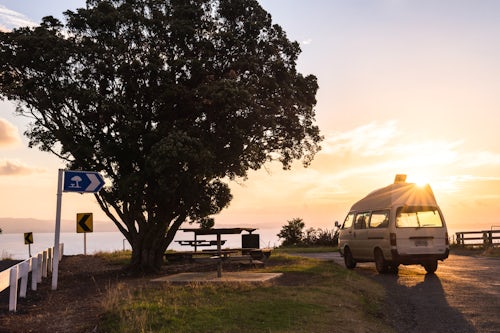 New Zealand Travel Photography Campervan at sunset Coromandel Peninsula New Zealand North Island