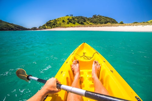 New Zealand Travel Photography Kayaking in the Bay of Islands in the Waikare Inlet while on a boat trip from Russell Northland Region North Island New Zealand