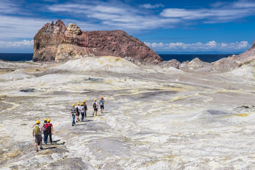 New Zealand Travel Photography Tourists exploring White Island Volcano an active volcano in the Bay of Plenty North Island New Zealand