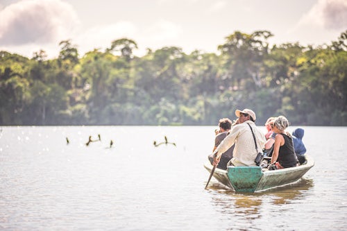 Peru Travel Photography Canoe boat trip on Sandoval Lake Tambopata National Reserve Amazon Jungle of Peru South America
