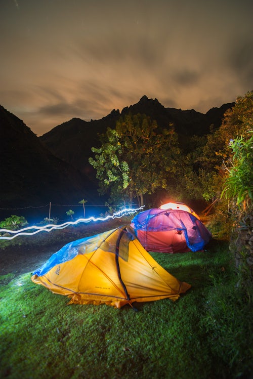 Peru Travel Photography Inca Trail day 1 campsite at night Cusco Region Peru South America
