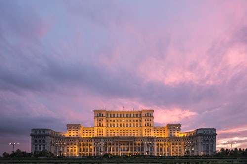Romania Architecture Travel Photography Palace of the Parliament at sunset Bucharest Muntenia Region Romania