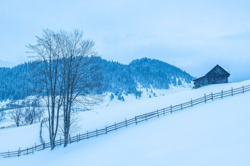 Romania Landscape Travel Photography Winter landscape near Bran in the Carpathian Mountains Transylvania Romania