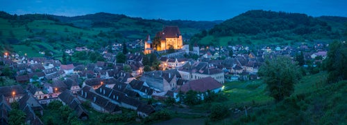 Romania Travel Photography Biertan Fortified Church at night in Biertan one of the UNESCO listed Villages with Fortified Churches in Transylvania Romania