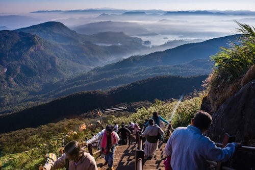 Sri Lanka Documentary Travel Photography Pilgrims on a pilgrimage to the summit of Adams Peak Sri Pada in the Central Highlands of Sri Lanka Asia