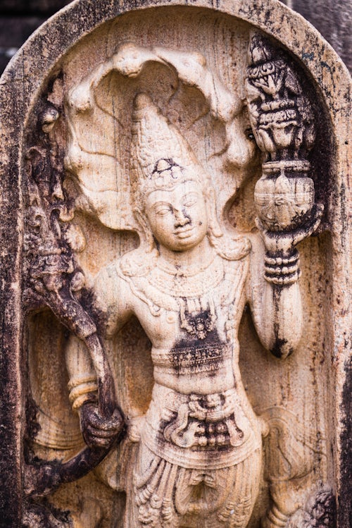 Sri Lanka Travel Photography Ancient City of Polonnaruwa architectural detail of a carved stone guardian statue at the Vatadage Circular Relic House in Polonnaruwa Quadrangle UNESCO World Heritage Site Sri Lanka Asia