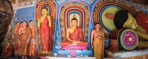 Sri Lanka Travel Photography Sacred City of Anuradhapura colourful Buddhist Buddha statues at Isurumuniya Vihara Cultural Triangle Sri Lanka Asia