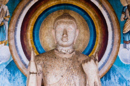 Sri Lanka Travel Photography Sacred City of Anuradhapura statue at Ruvanvelisaya Dagoba in the Mahavihara The Great Monastery Cultural Triangle Sri Lanka Asia