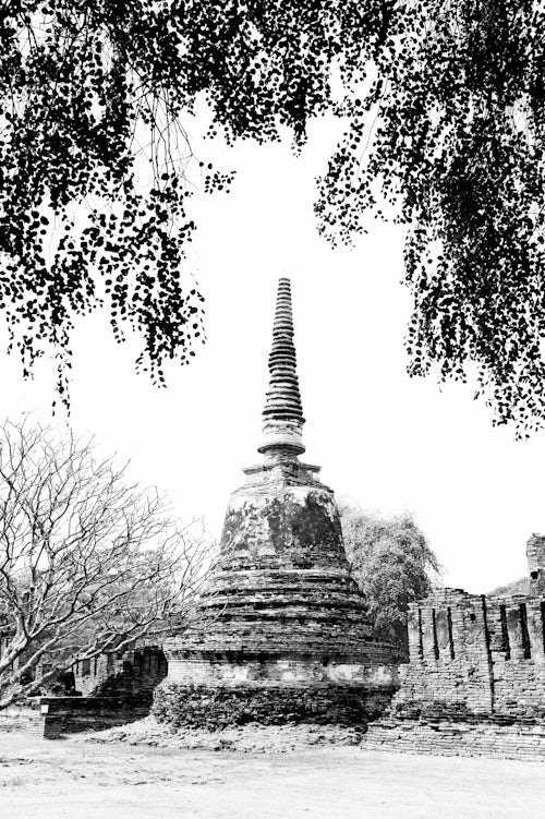 Thailand Travel Photography Black and White Photo of a Stupa at Wat Phra Si Sanphet in the Ancient Historical Park of Ayutthaya City Thailand Southeast Asia