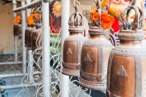 Thailand Travel Photography Buddhist prayer bells at Wat Intharawihan Bangkok Thailand Southeast Asia Asia Southeast Asia