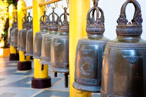 Thailand Travel Photography Large Buddhist prayer bells at Wat Doi Suthep Temple Chiang Mai Thailand Southeast Asia Asia Southeast Asia