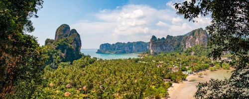 Thailand Travel Photography Panoramic Photo of East Railay Beach and Ao Phra Nang Beach Railay Rai Leh South Thailand Southeast Asia