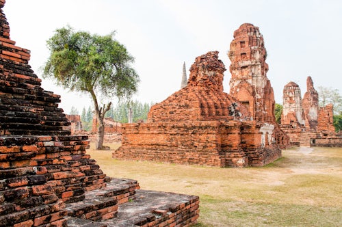 Thailand Travel Photography Temple Ruins at Wat Mahathat at Ancient Ayutthaya City Thailand Southeast Asia