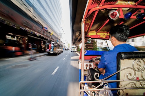 Thailand Travel Photography Tuk Tuk Driver Speeding in Bangkok Thailand Southeast Asia