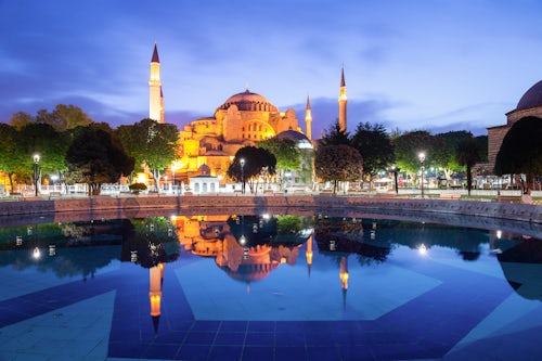 Turkey Architecture Travel Photography Hagia Sophia reflection at night Sultanahmet Square Park Istanbul Turkey Eastern Europe