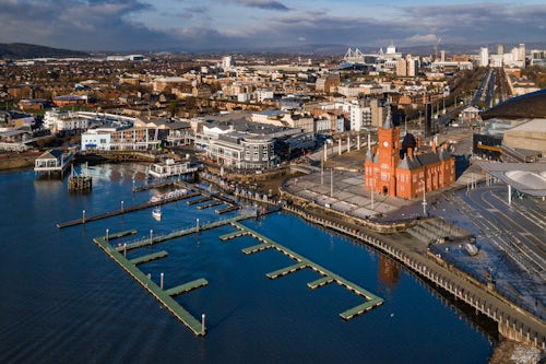Wales Drone Photography Pierhead building and Cardiff Bay Cardiff Wales