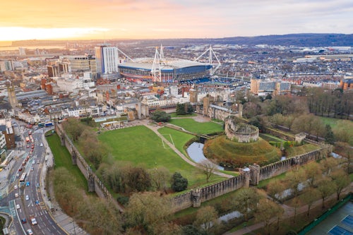 Drone Photography by UK London Freelance Drone Photographer Cardiff Castle and Millennium Stadium Wales
